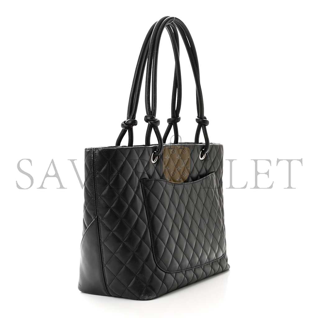 CHANEL CALFSKIN QUILTED LARGE CAMBON TOTE BLACK WHITE (30*25*15cm)